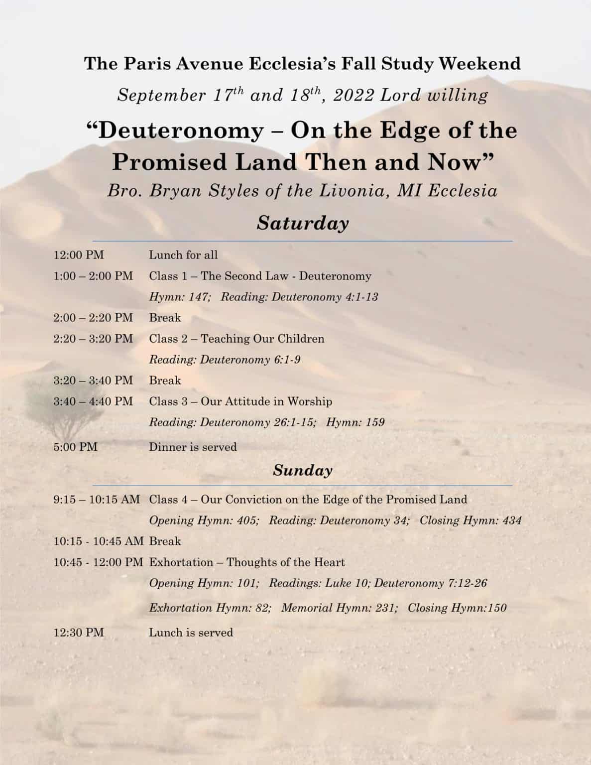 2022 Paris Ave. Christadelphian Fall Study Day